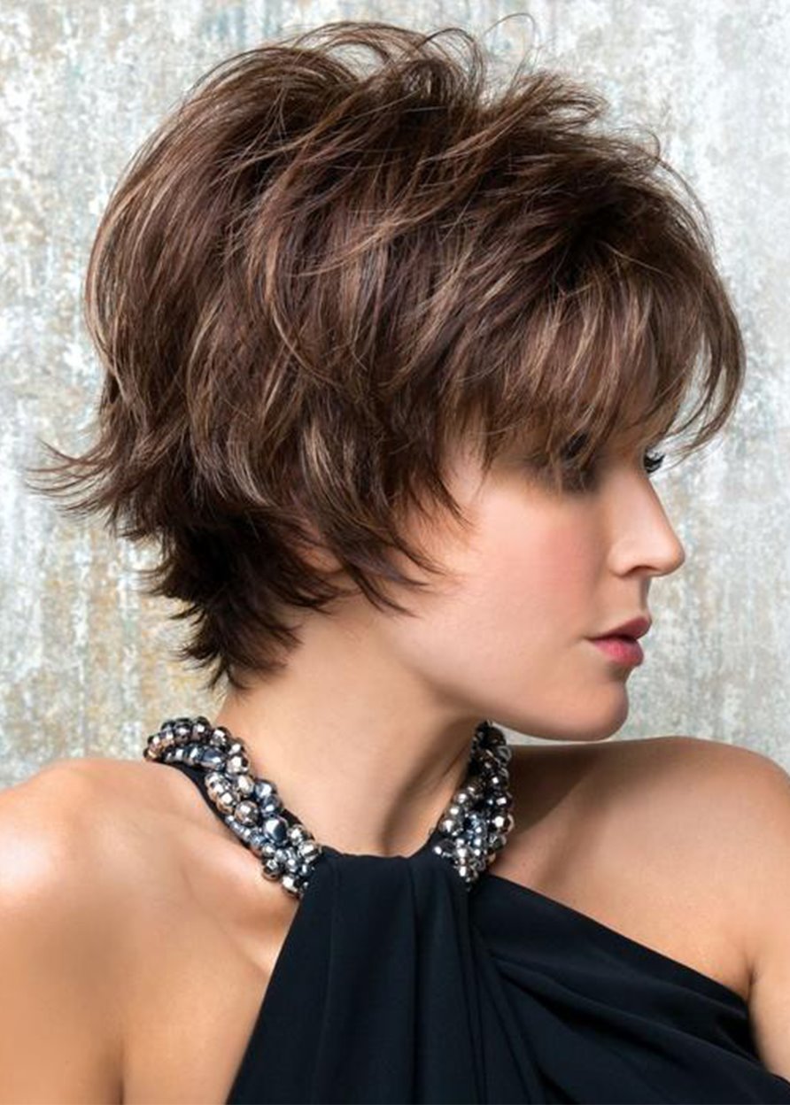 Women's Short Shaggy Hairstyles Layered Straight Human Hair Capless Wigs 8Inch - Image 40
