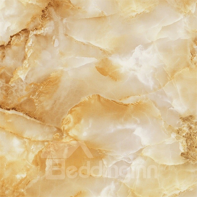 Yellow Faux Marble Wallpaper PVC Waterproof Self-Adhesive Cupboard Sticker