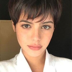 Women's Pixie Cut Natural Straight Human Hair Full Lace Short 130% Wig With Bangs