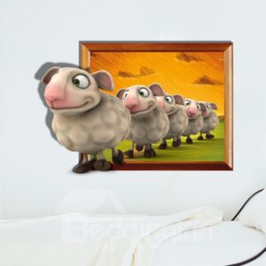 Wonderful Line Up the Little Sheep 3D Wall Sticker