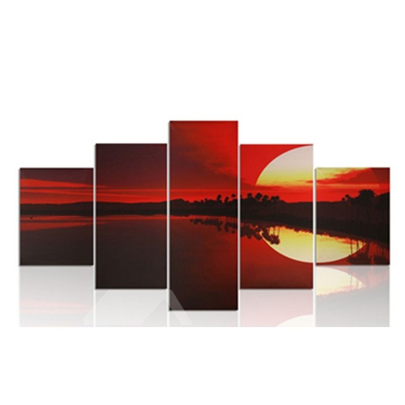Yellow Sun and Red Sky 5-Piece Canvas Hung Non-framed Wall Prints