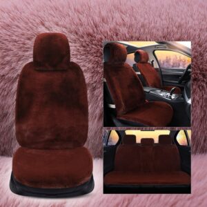 Winter Warm Sheepskin Car Seat Cover Luxury Long Wool Full Set Seat Cover Fits Most Car, Truck, SUV, or Van