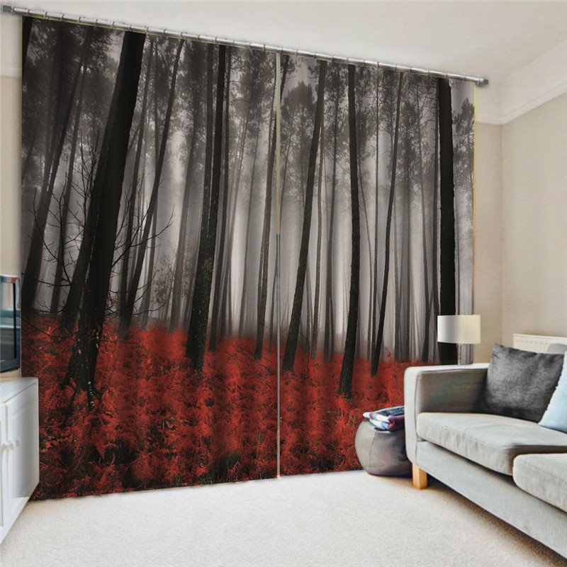 Wonderful Forest 3D Curtains Red Autumn Leaves Printed Polyester Blackout Modern Style Dust-Proof Custom Curtains - Image 8