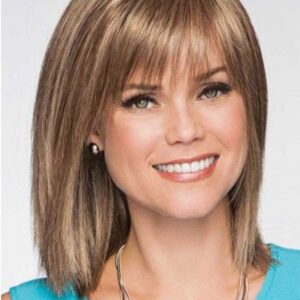 Women's Medium Hairstyles Natural Straight Synthetic Hair Wigs With Bangs Capless Wigs 18Inch