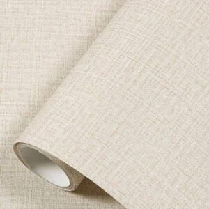 Yancorp 10ft Textured Fabric Cream Wallpaper Faux Grasscloth Beige Peel and Stick Self-Adhesive Linen Removable Wallpaper Cabinets Counter Top Liners