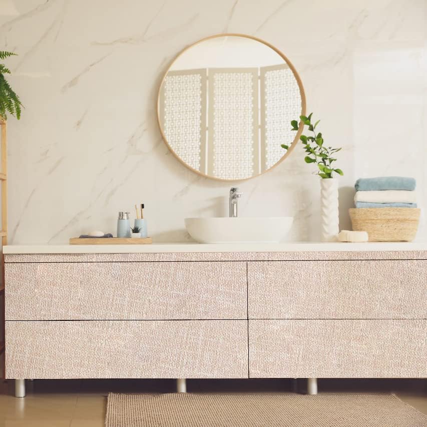 Yancorp 10ft Textured Fabric Cream Wallpaper Faux Grasscloth Beige Peel and Stick Self-Adhesive Linen Removable Wallpaper Cabinets Counter Top Liners - Image 2