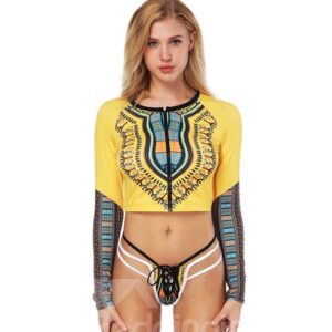 Yellow Bohemian Style Sexy Backless Costume Summer Bikini 3D Bathing Suit Swimsuits