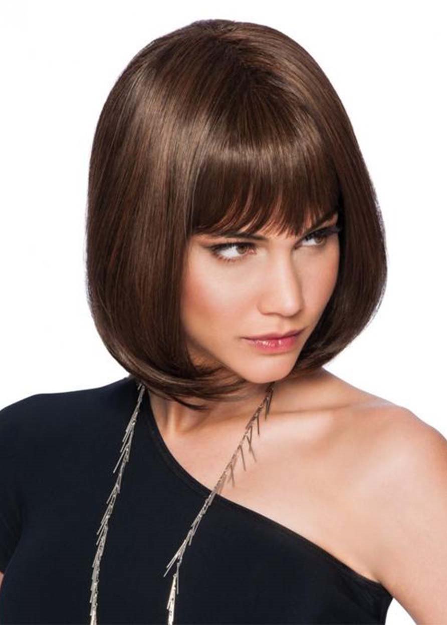 Women's Short Bob Bangs Hairstyles Straight Bob Synthetic Hair Capless 10 Inches 130% Wigs