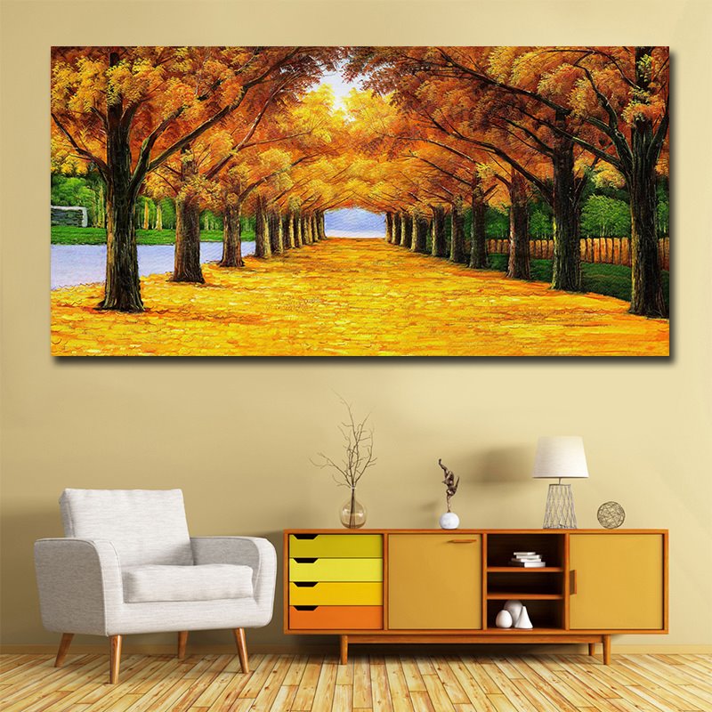 Yellow Tree and Deciduous Avenue Wall Prints Spray Painting Natural Scenery Modern Print Wall Decorations Non-Framed Prints - Image 9