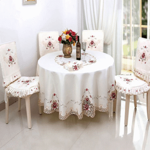 Wonderful Round Polyester Embroidery Flower Lace Crochet Washable Tablecloth