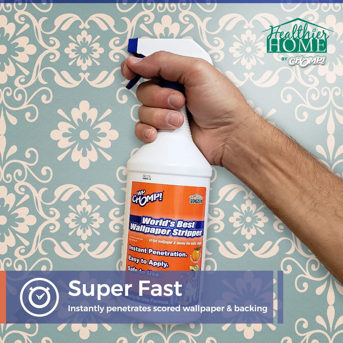 WP Chomp World’s Best Wallpaper Stripper: and Sticky Paste Remover, Citrus Scent 22oz Super Concentrate - Image 2