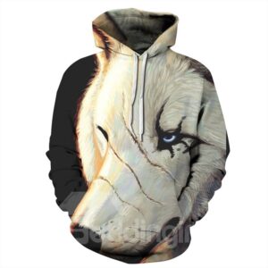 Wolf with Scar Long Sleeve 3D Pattern Hoodies