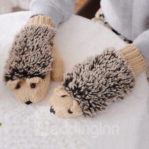 Women's Cartoon Hedgehog Winter Cotton Gloves Girls' Thick Mittens