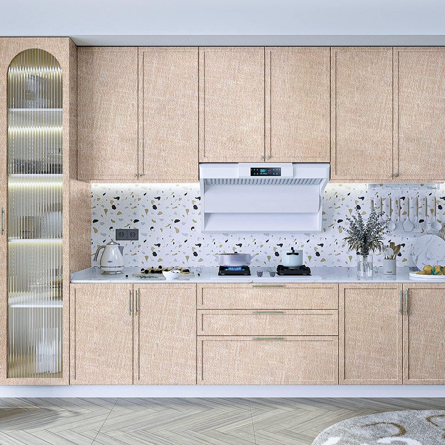 Yancorp 10ft Textured Fabric Cream Wallpaper Faux Grasscloth Beige Peel and Stick Self-Adhesive Linen Removable Wallpaper Cabinets Counter Top Liners - Image 3