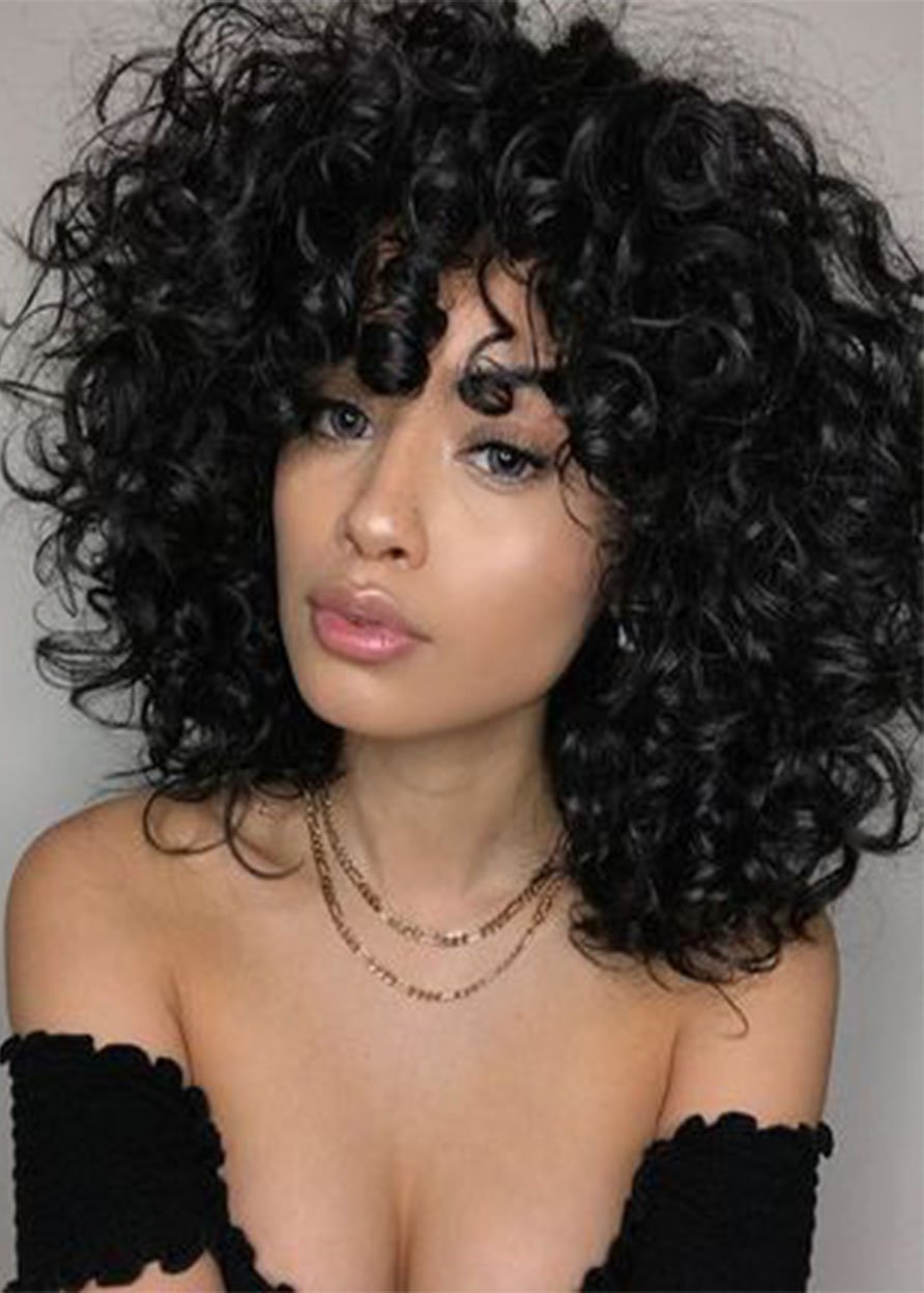 Women's Heat Resistant Natural Black Afro Curly Synthetic Hair Soft Fluffy Capless Wigs 16Inch - Image 53