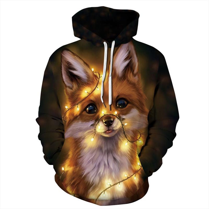 Womens Mens Ugly Christmas Sweater Funny Fox Hoodie 3D Digital Print Hooded Sweatshirts with Pockets - Image 2