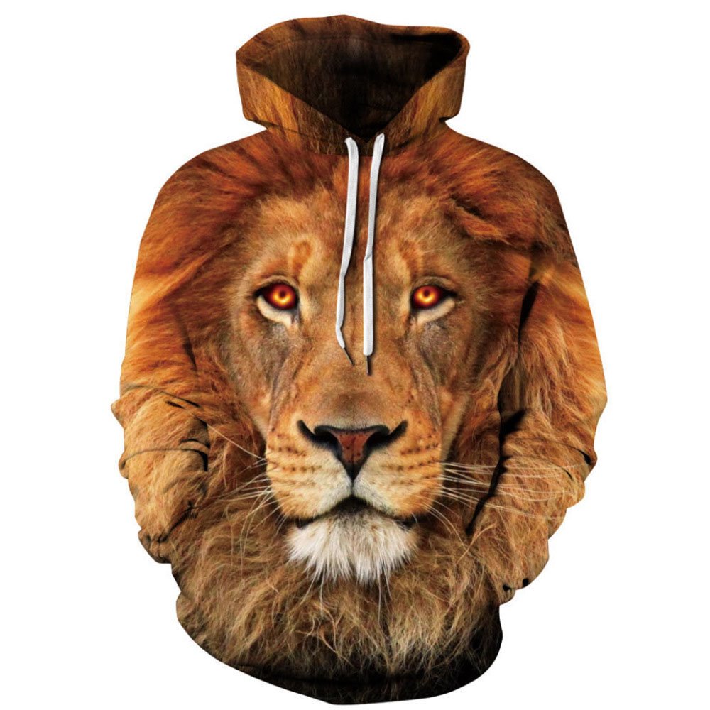 Yellow 3D Print Lion Head Men's Hoodie Couple Outfit Creative Unisex Pullover Hoodies Fashion Long Sleeve Sweatshirt Sportswear