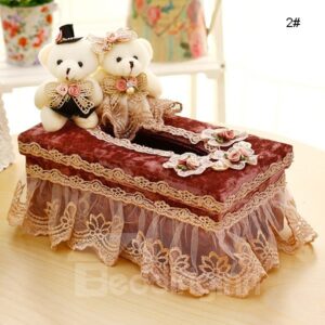 Wonderful Laced Fabric Bear Dolls Tissue Box Desktop Decoration