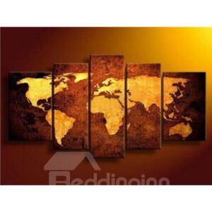 Yellow World Map 5-Piece Canvas Hung Non-framed Prints