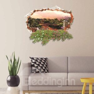 Wonderful Wall Hole View Beautiful Countryside Scenery Removable 3D Wall Sticker