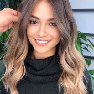 Women's 4/27 Brown to Blonde Middle Part Long Length Body Wave Synthetic Hair Capless Wigs 22Inch