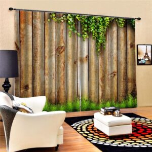 Wood Pattern 3D Print Curtains Decorative Polyester Custom Blackout Curtains for Living Room and Bedroom