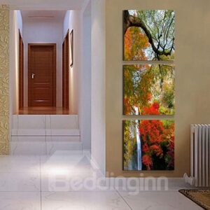 Wonderful Small Waterfall in Forest 3-Panel Canvas Wall Art Prints