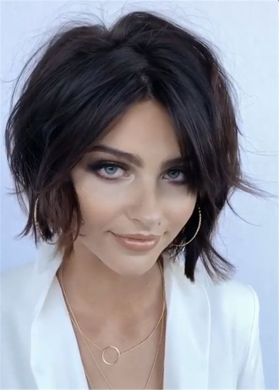 Women's Pixie Bob Wavy Human Hair Capless 120% 14 Inches Wigs - Image 22