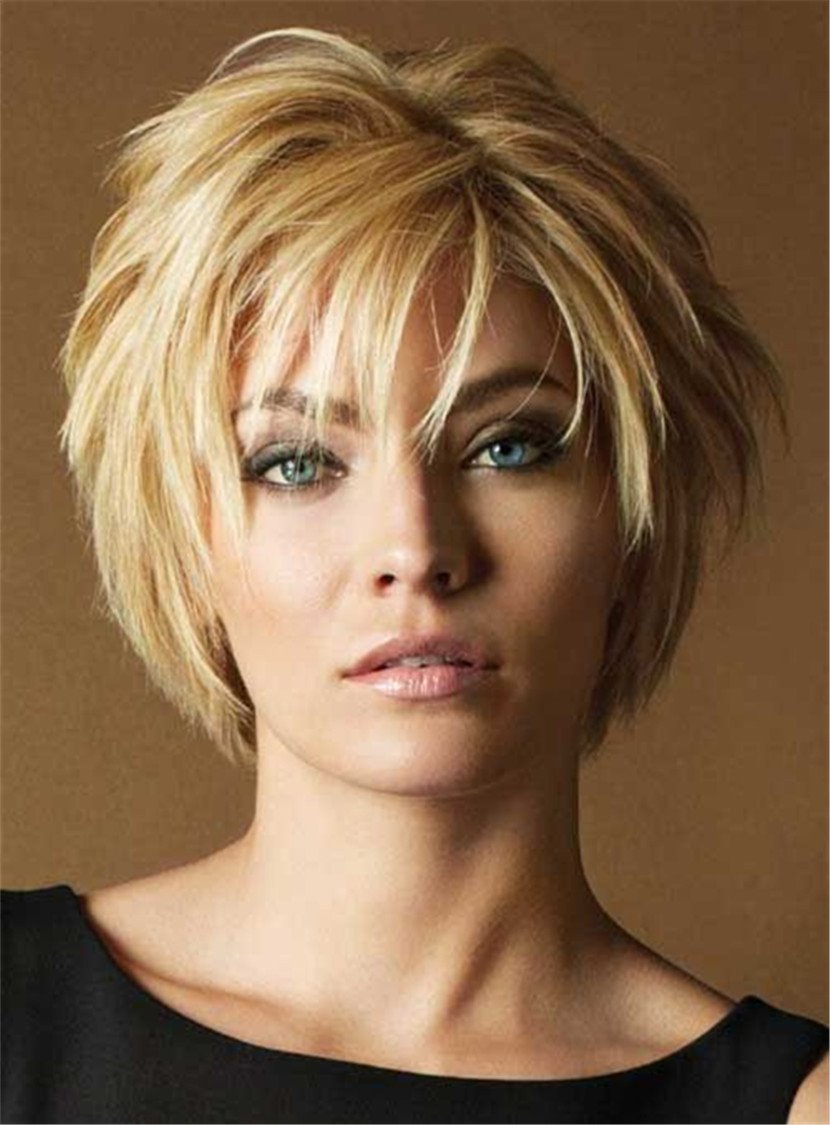 Women's Short Layered Hairstyle Human Hair Lace Front Wigs 10 Inches - Image 94