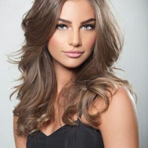 Women's Natural Looking Cool Tone Brown Color Loose Wave Synthetic Hair Wigs Rose Capless Wigs 24Inch