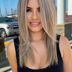 Women's Medium Hairstyles Natural Straight Middle Part Synthetic Hair Capless 20 Inches 120% Wigs